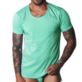 Short-sleeve slim-fit T-shirt in flash green with a shimmering metallic texture and a wide scoop neckline.