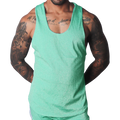 Flash green scoop neck tank top in a shimmering, textured material.