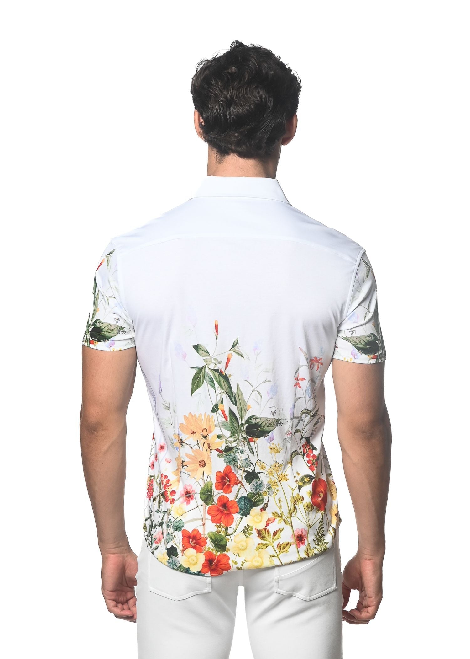 FLORAL BORDER PRINT STRETCH KNIT SHIRT - DealByEthan.gay loves ST33LE