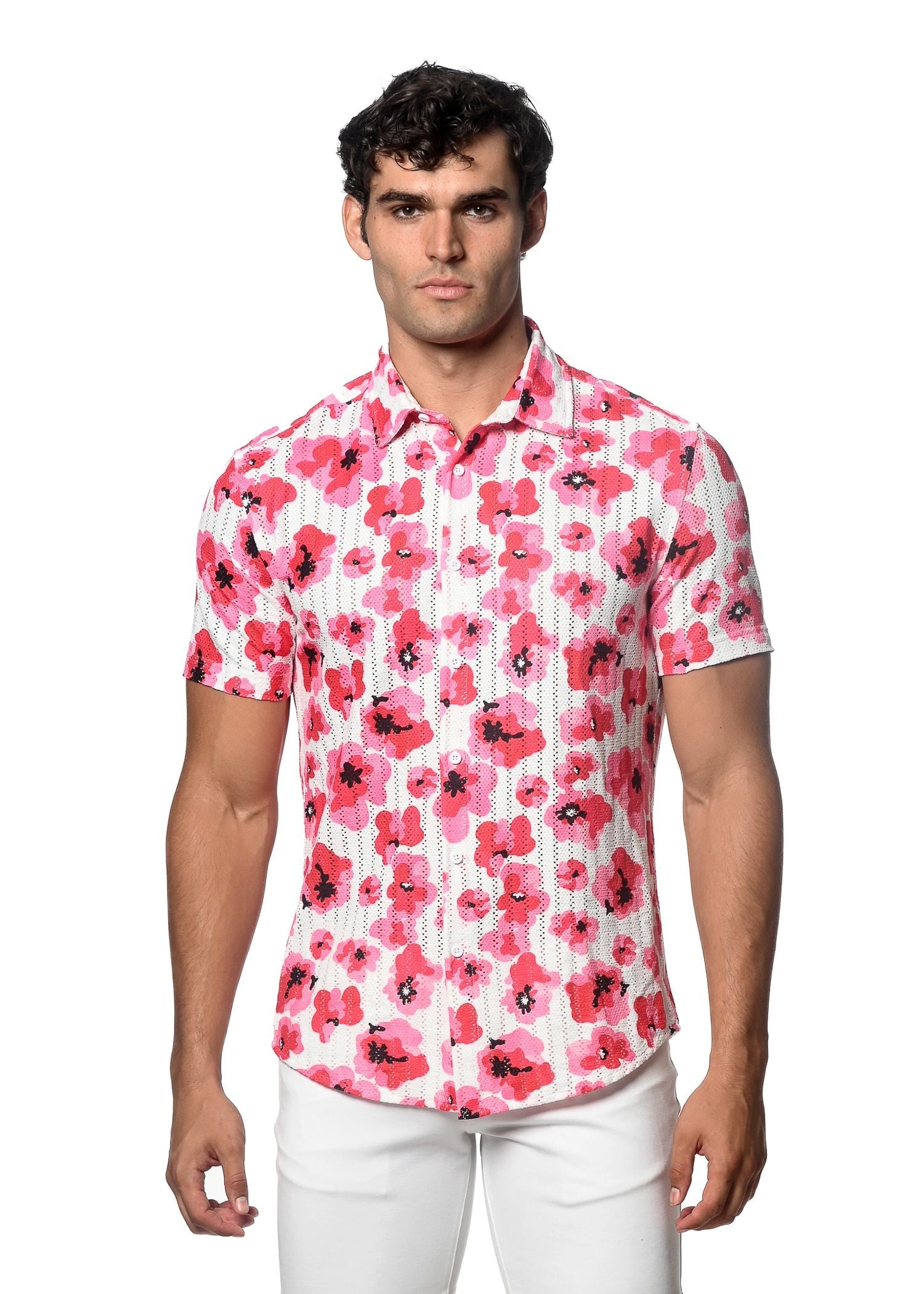 FLORAL PRINT OPEN KNIT SHIRT - DealByEthan.gay loves ST33LE