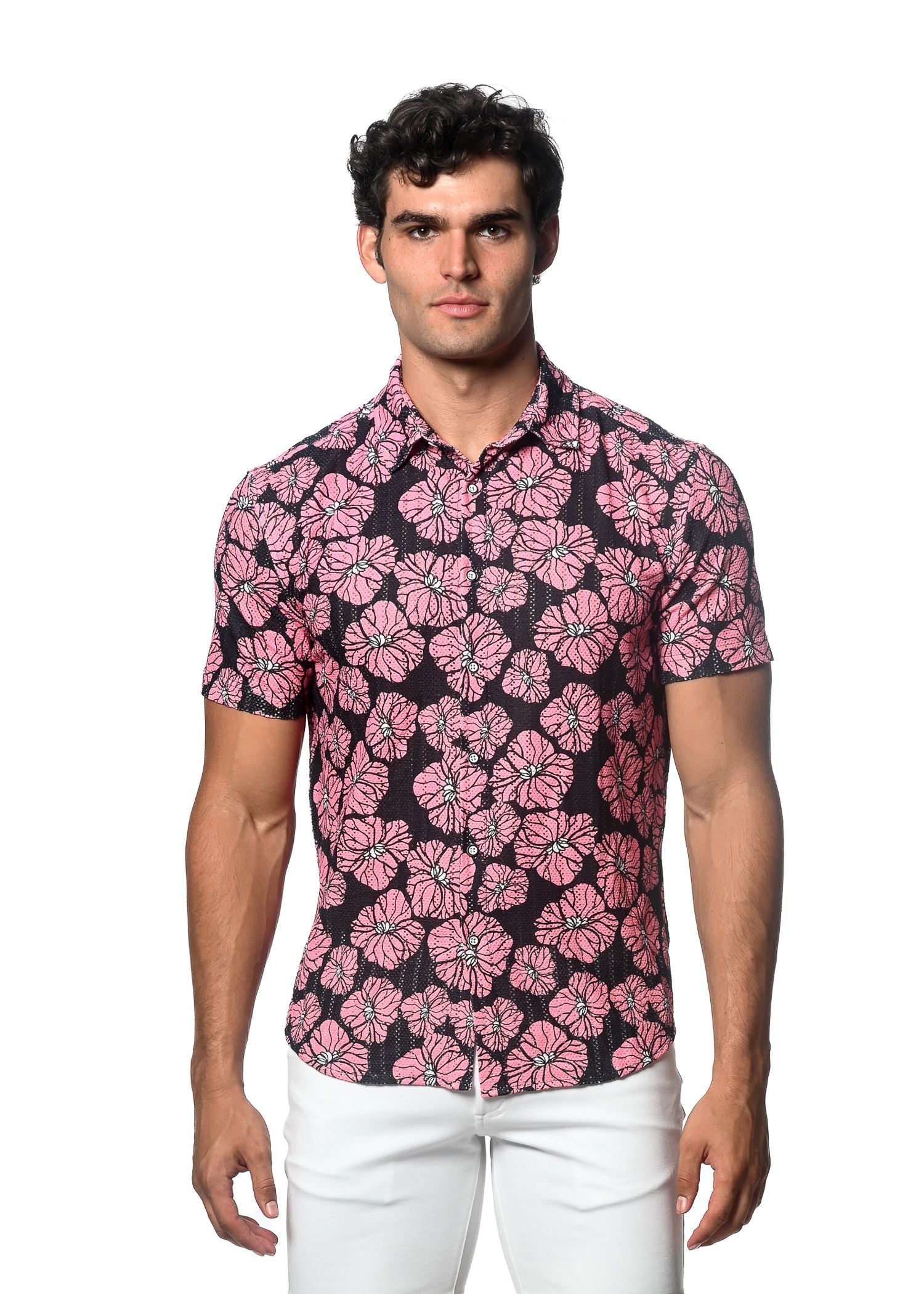 CAMISA DE PUNTO ABIERTO CON ESTAMPADO FLORAL
