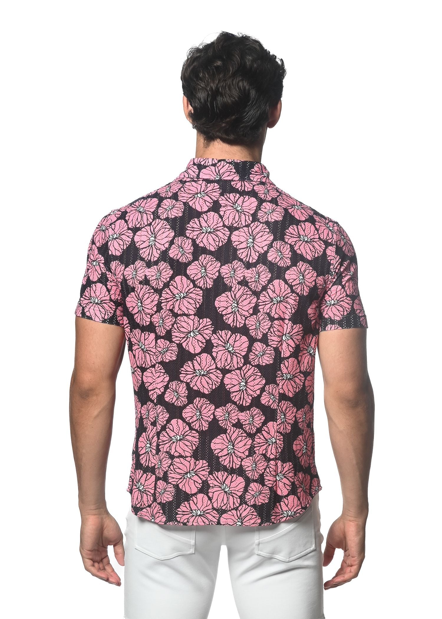 CAMISA DE PUNTO ABIERTO CON ESTAMPADO FLORAL