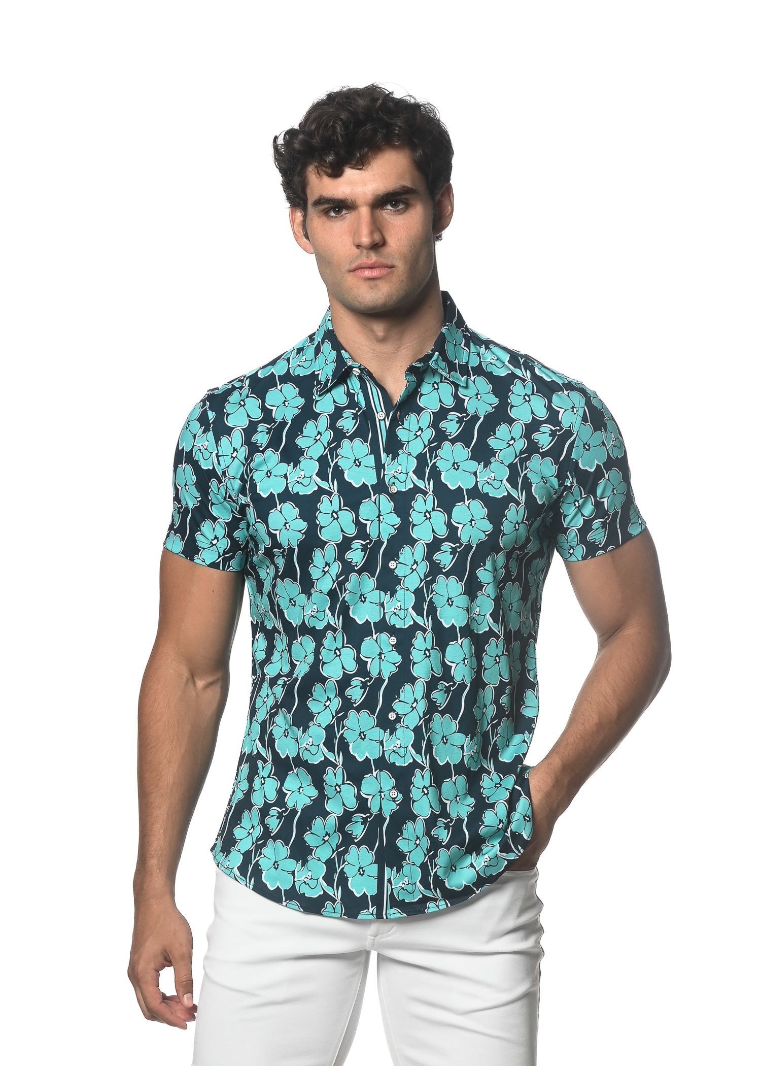 CAMISA DE PUNTO ELÁSTICO CON ESTAMPADO FLORAL