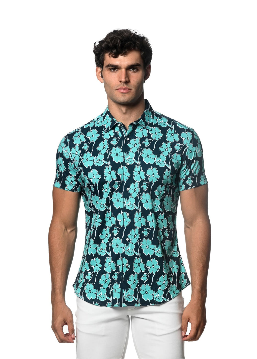 CAMISA DE PUNTO ELÁSTICO CON ESTAMPADO FLORAL