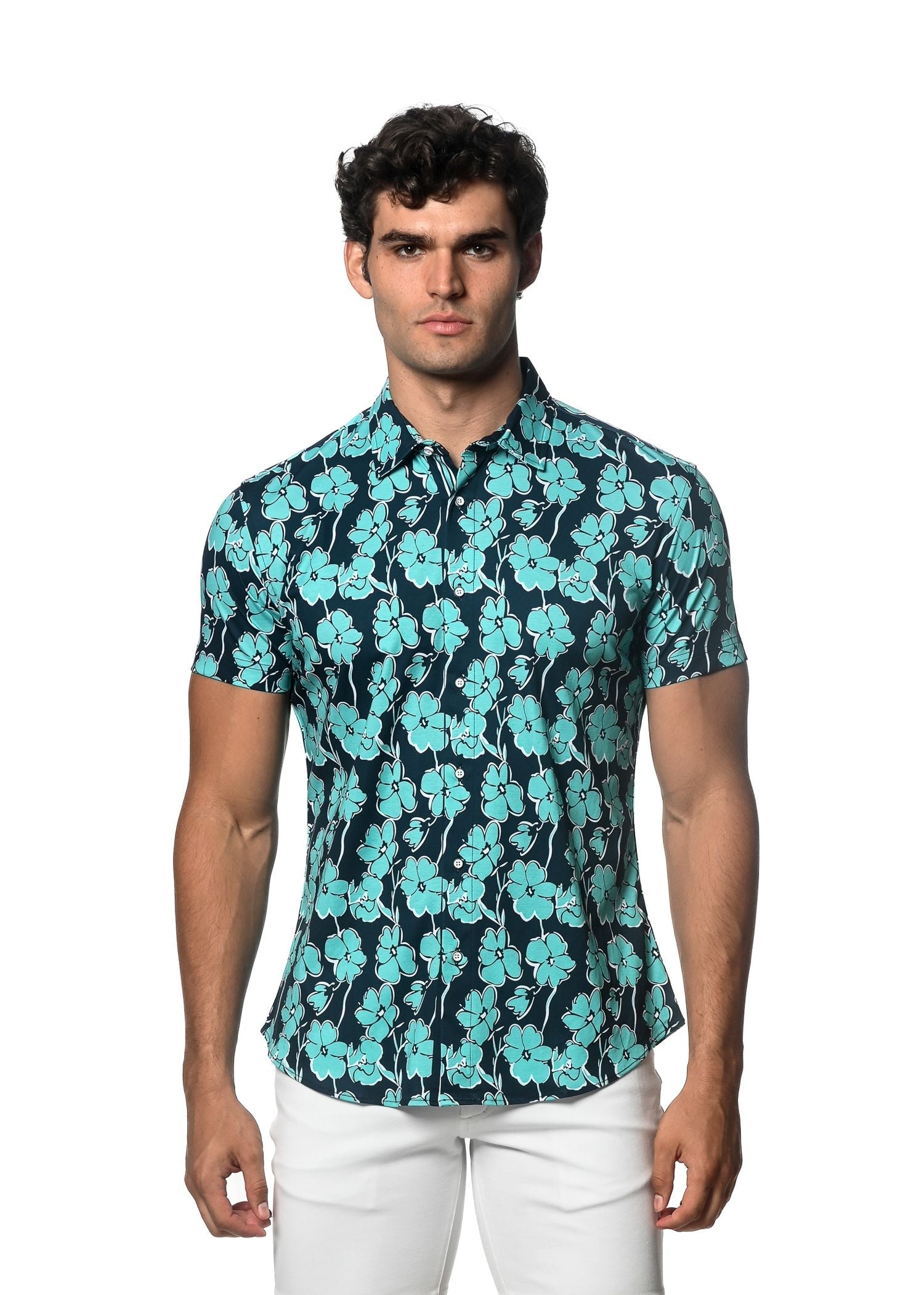 CAMISA DE PUNTO ELÁSTICO CON ESTAMPADO FLORAL