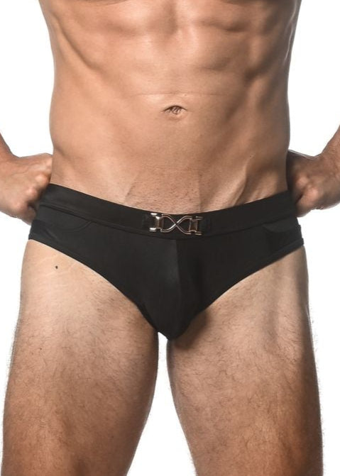 BAÑADOR CON HEBILLA DELANTERA Y PANEL LATERAL DE MALLA