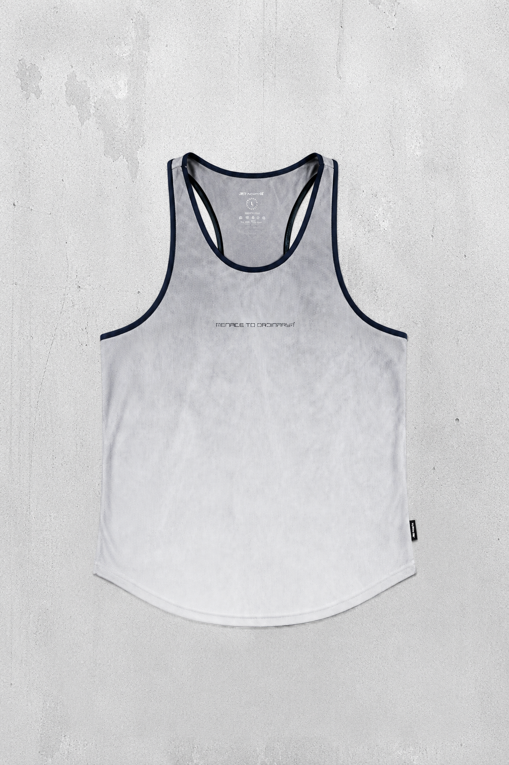 Jed North Men's Fast-Dry Bodybuilding Workout Stringer - Dusted White w/ Navy