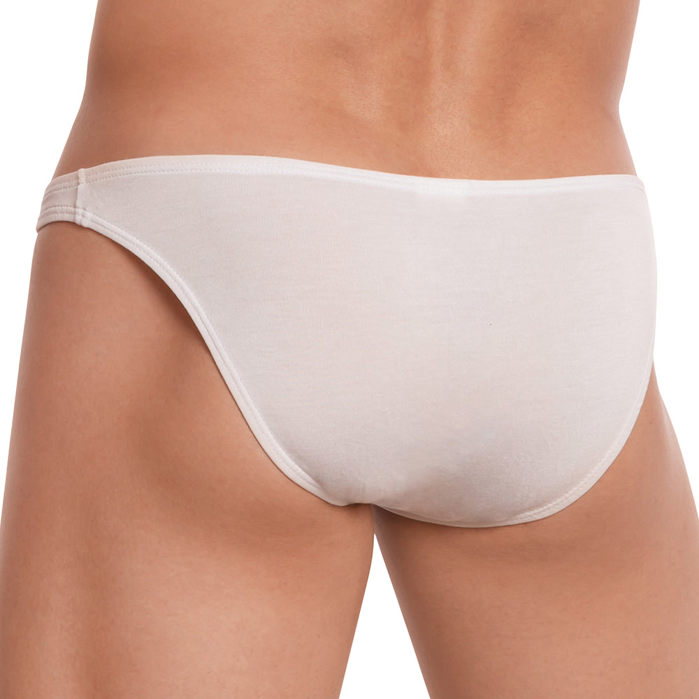 White seamless bikini briefs with smooth form-fitting design in cotton blend for comfortable everyday wear