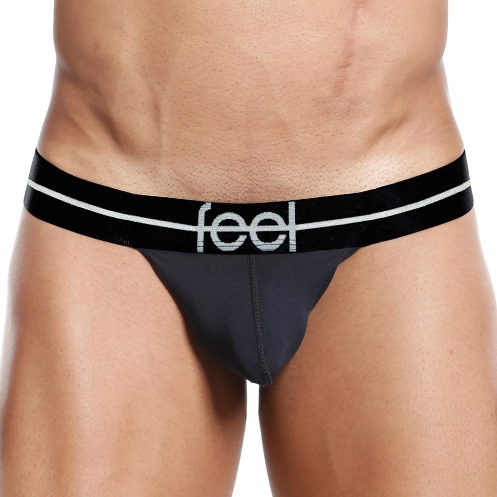 Feel fek002 slip thong black and white briefs with sleek form fitting design showing the back side of the product