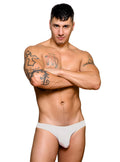 White cotton fizx full coverage men’s bikini briefs with low-rise snug fit front view