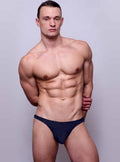 Navy blue fizx rayon bikini briefs with plus pouch showcasing breathable lightweight fabric and comfortable fit