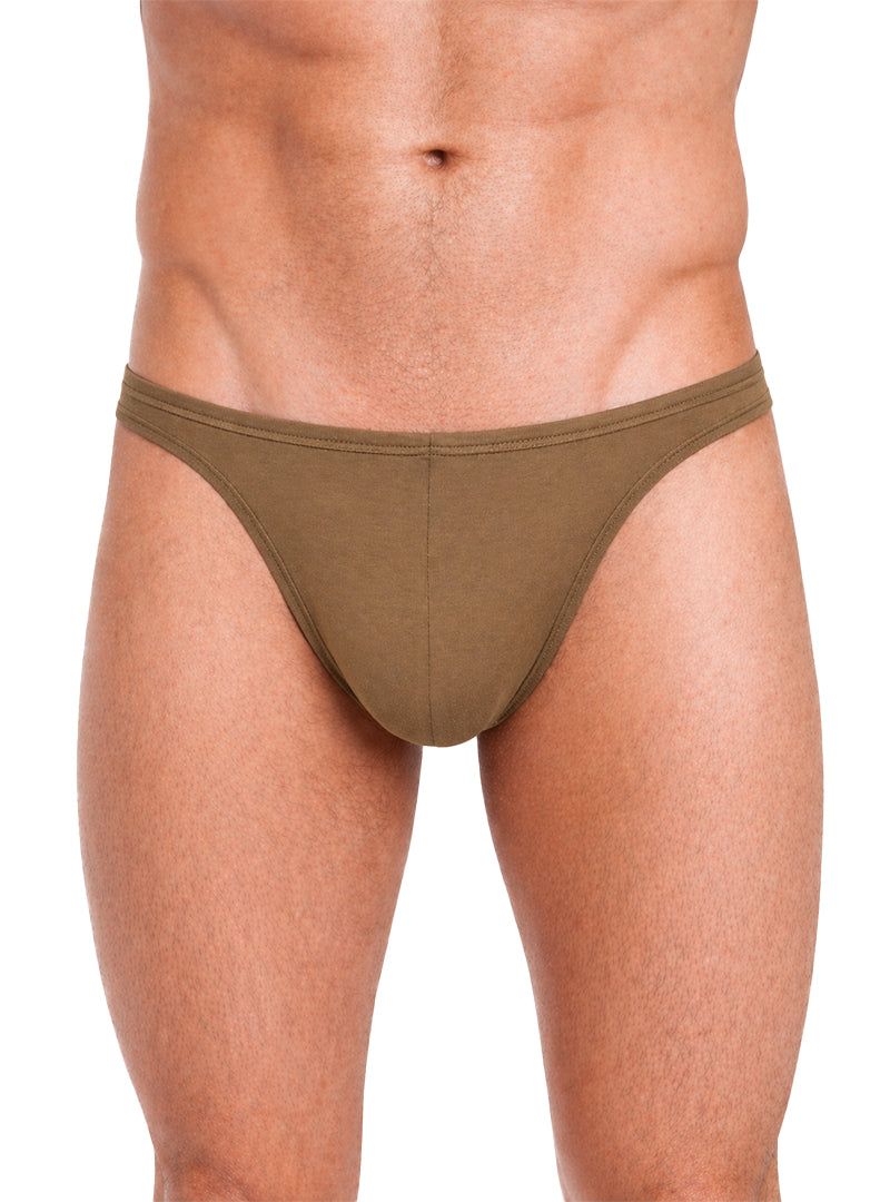 FIZX Men's Sleekline Rayon Thong With Plus Pouch 2Pc Pack (Khaki & Brown)