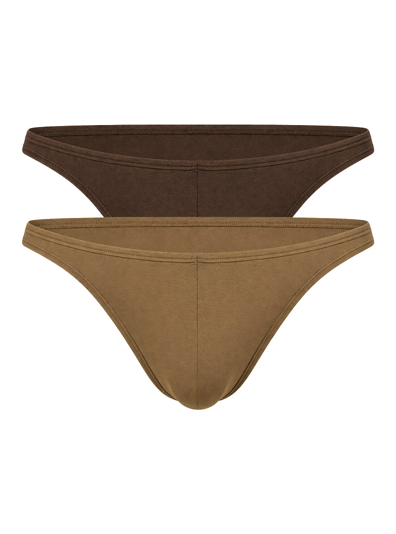 FIZX Men's Sleekline Rayon Thong With Plus Pouch 2Pc Pack (Khaki & Brown)