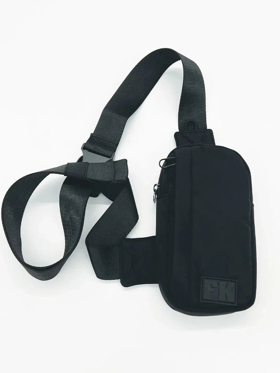 Black nylon fk sport crossbody bag with adjustable strap and zipper closure perfect for daily use