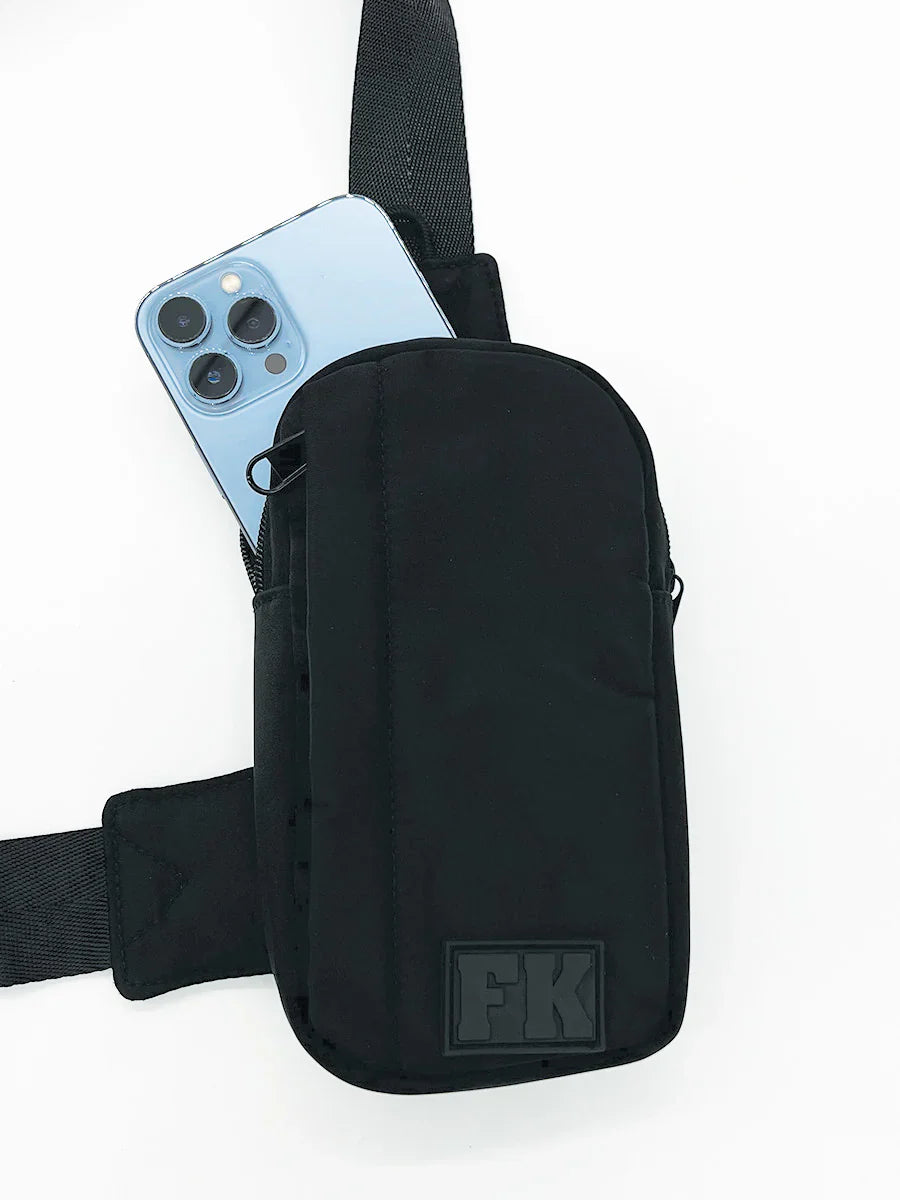 Black fk sport crossbody bag with sleek minimalist design and durable fabric for everyday use