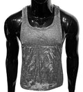 Shiny silver sequined glitter string tank top with subtle gradient effect for stylish casual wear
