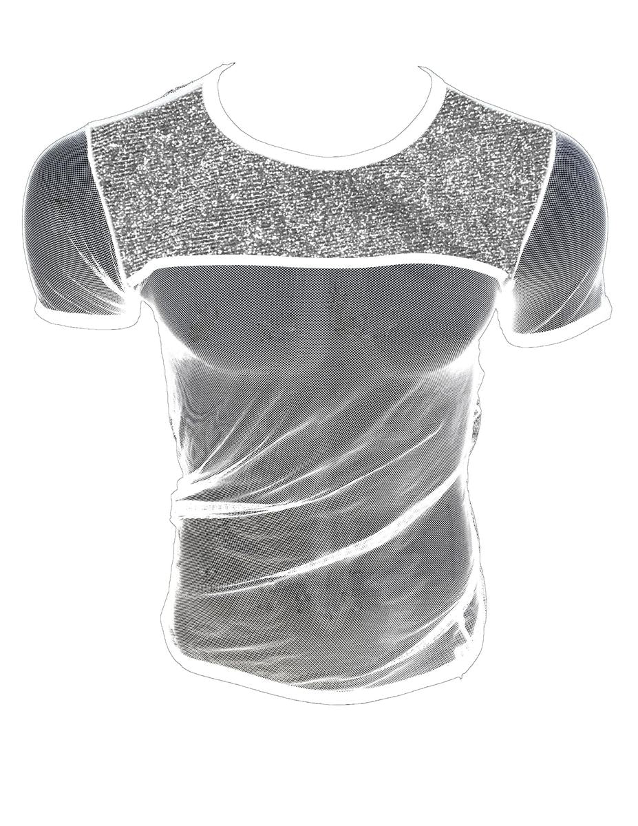 GLITTER TRIM FINE MESH TEE