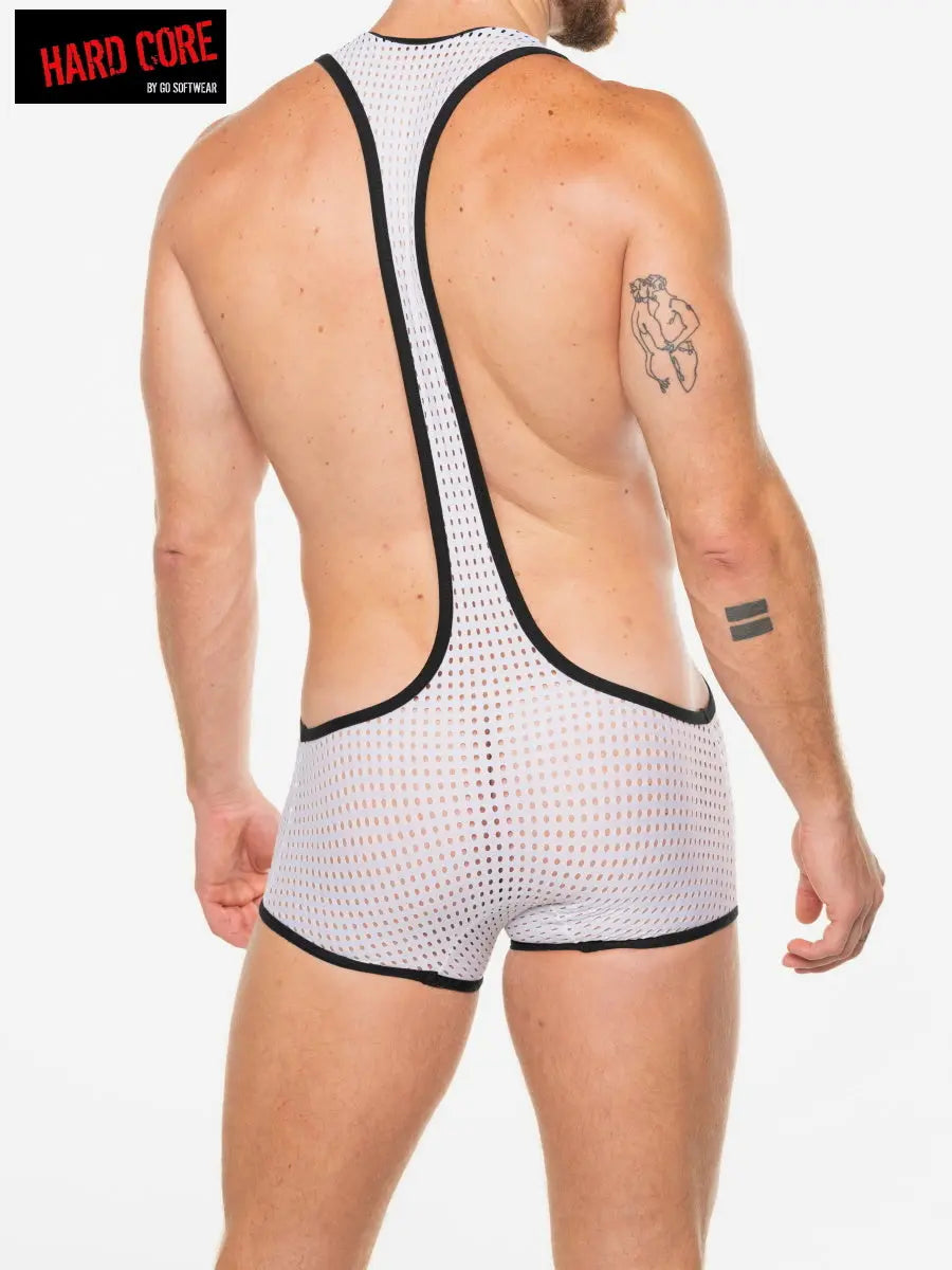 Hard Core 3537 Men's Peep Scoop Singlet White