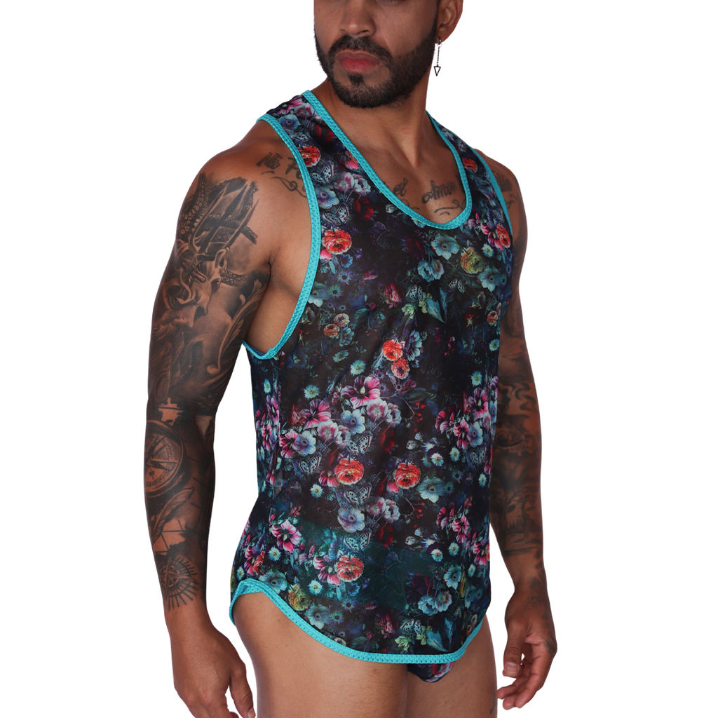 Garden Blue Tank front view by Gigo Underwear