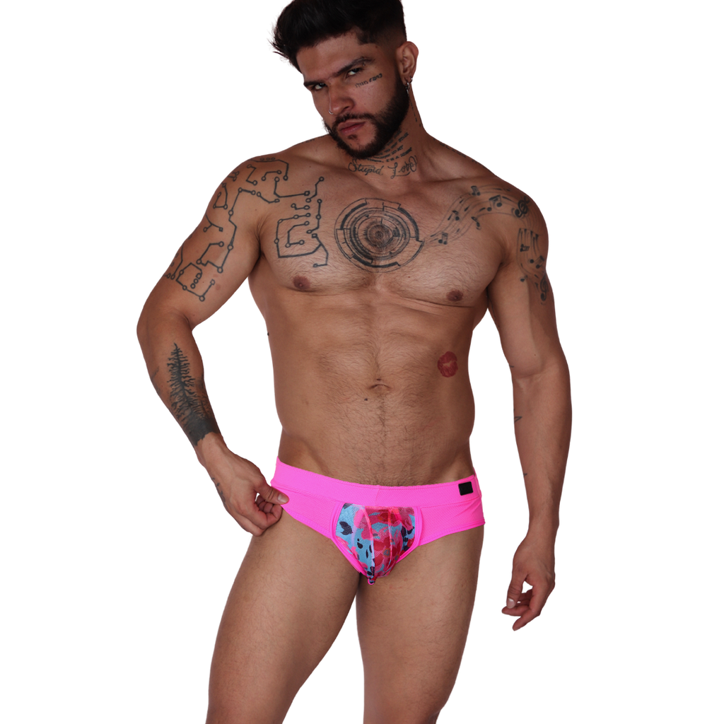 Garden Fuchsia Brief on model by Gigo Underwear