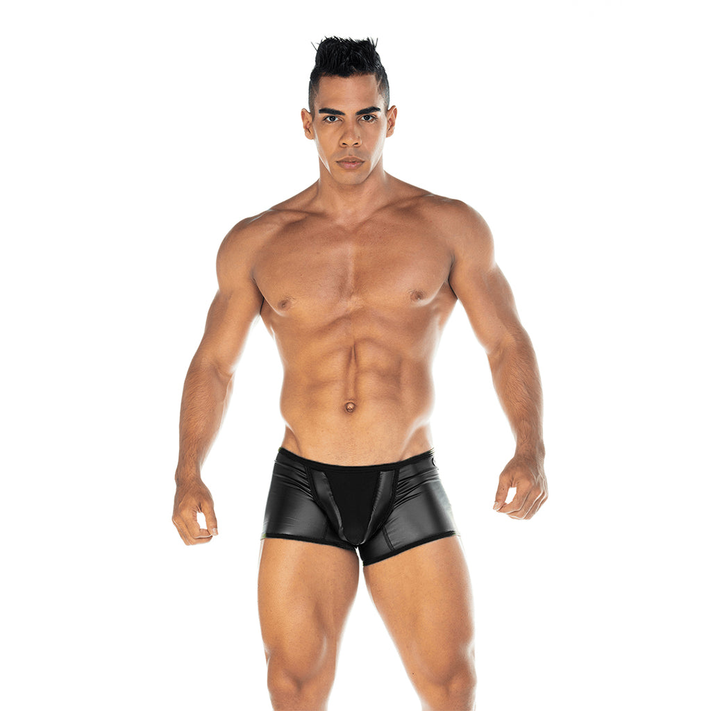 2 FETICHE BLACK TRUNK - Sexy black leather underwear for men. Boxer for man