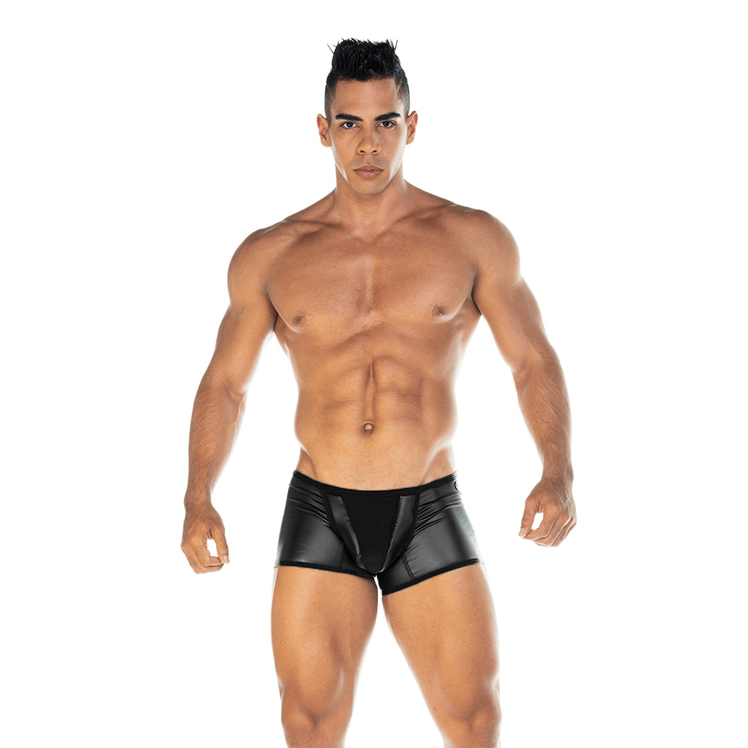 2 FETICHE BLACK TRUNK - Sexy black leather underwear for men. Boxer for man