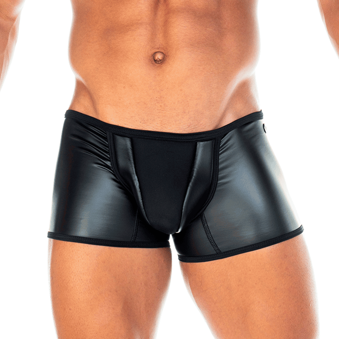 2 FETICHE BLACK TRUNK - Sexy black leather underwear for men. Boxer for man