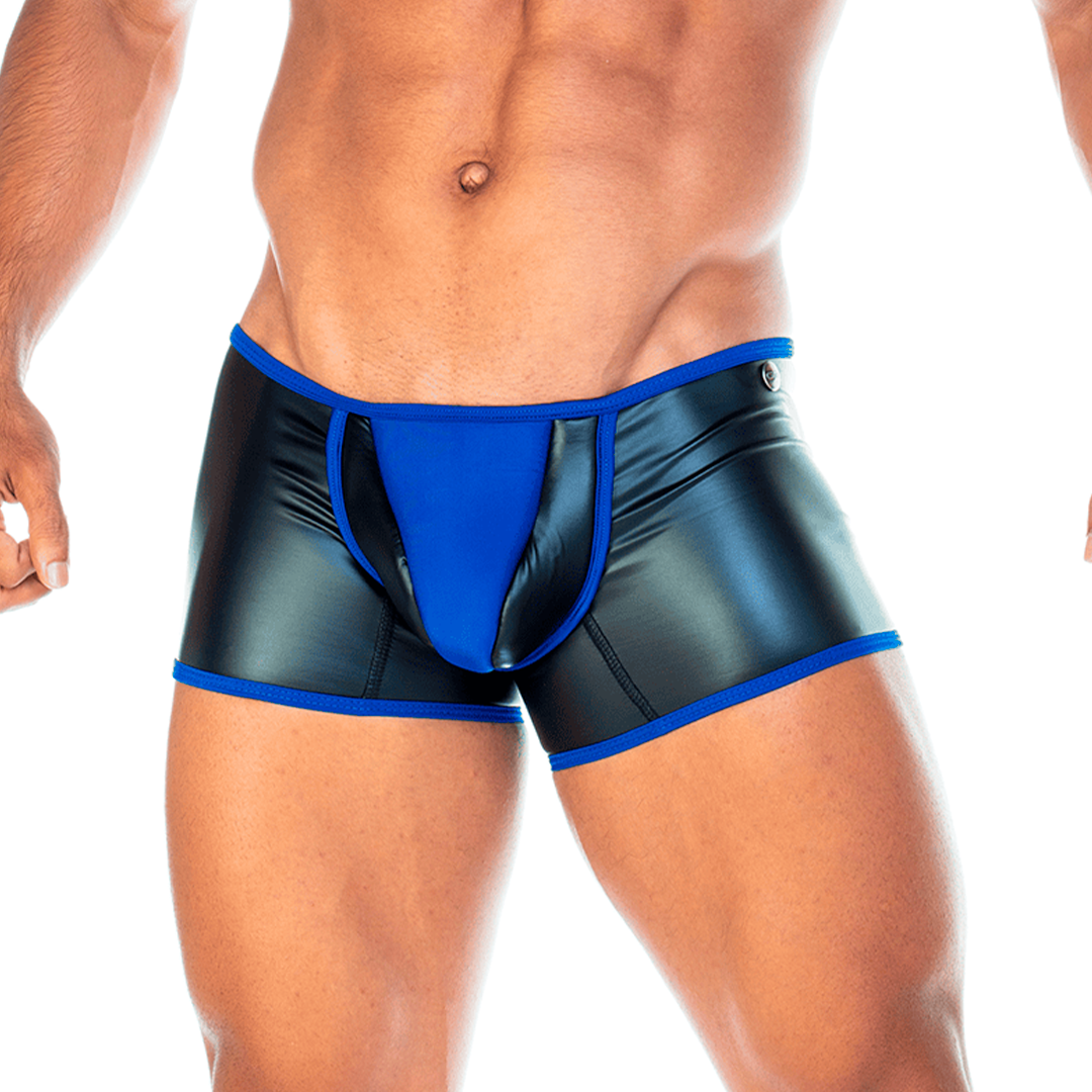 2 FETICHE BLUE TRUNK - Sexy black leather underwear for men. Boxer for man