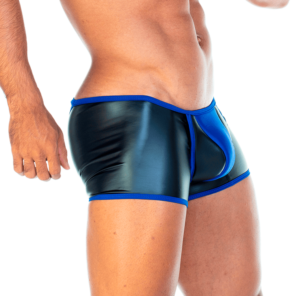 2 FETICHE BLUE TRUNK - Sexy black leather underwear for men. Boxer for man