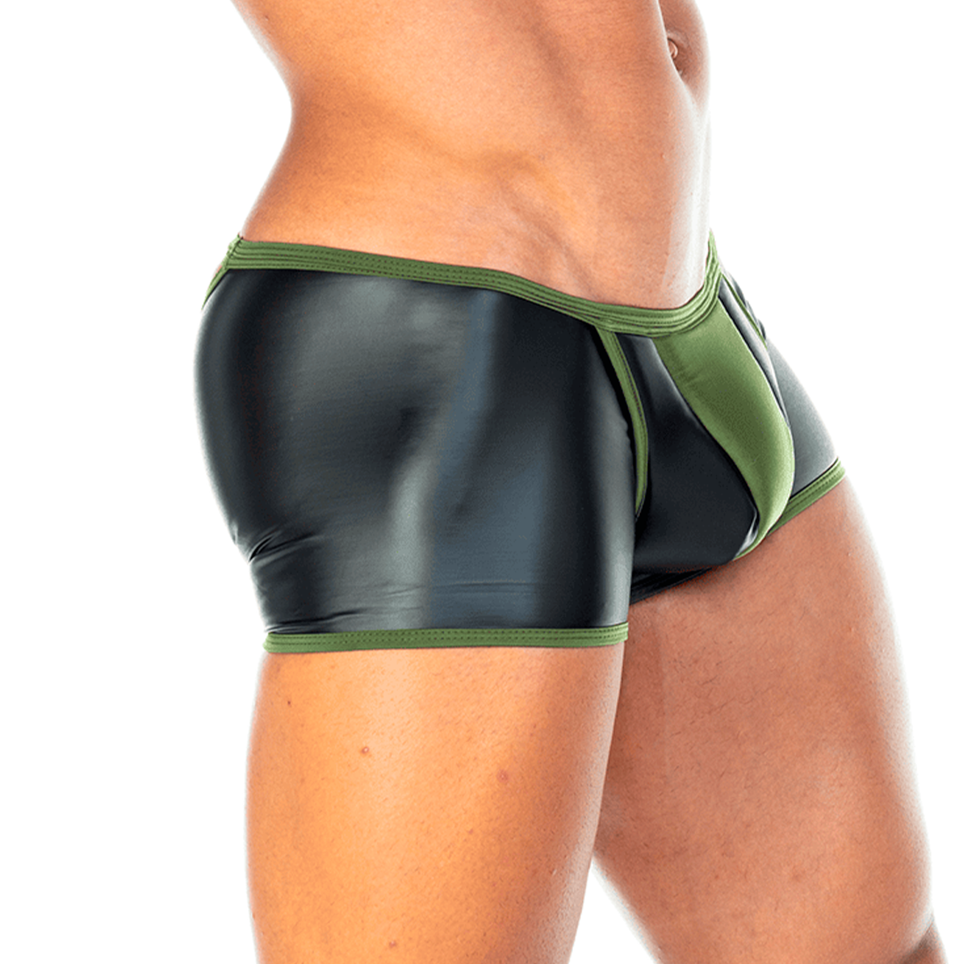 2 FETICHE GREEN TRUNK - Sexy black leather underwear for men. Boxer for man