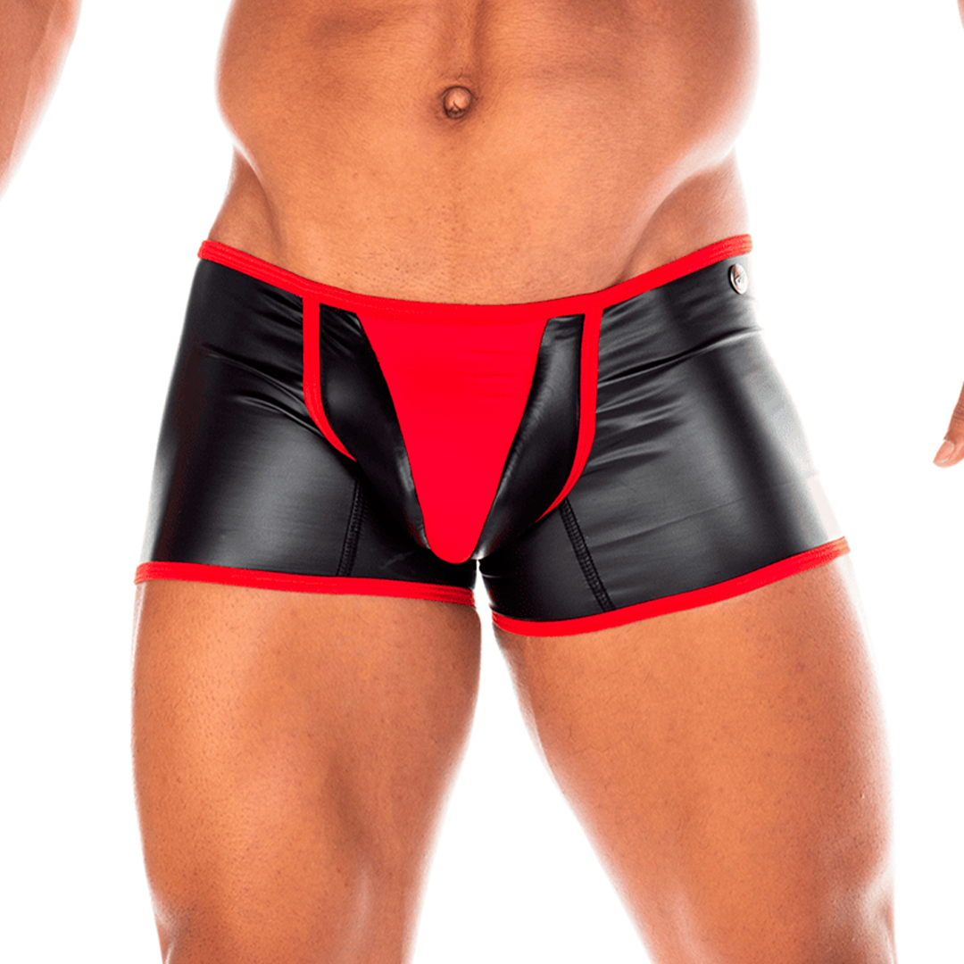 2 FETICHE RED TRUNK - Sexy black leather underwear for men. Boxer for man