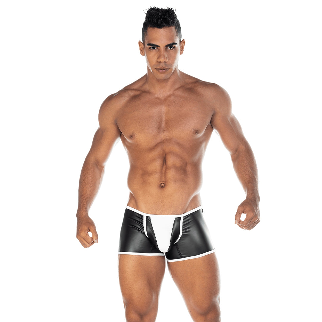 2 FETICHE WHITE TRUNK - Sexy black leather underwear for men. Boxer for man