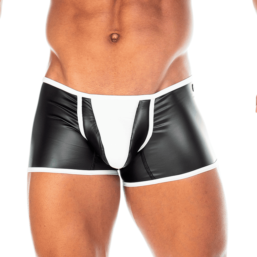 2 FETICHE WHITE TRUNK - Sexy black leather underwear for men. Boxer for man