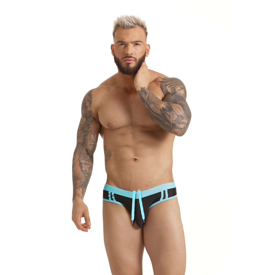 ACTIVE BLACK BLUE SWIM BRIEF - Black swimsuit for men