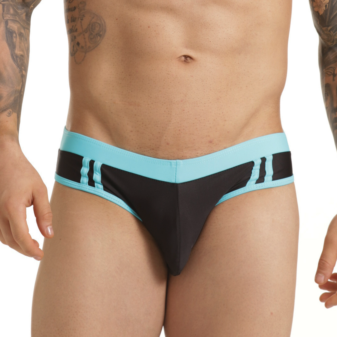 ACTIVE BLACK BLUE SWIM BRIEF - Black swimsuit for men