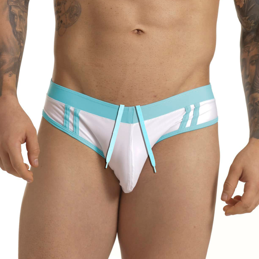 ACTIVE WHITE BLUE SWIM BRIEF - White men's swim thong