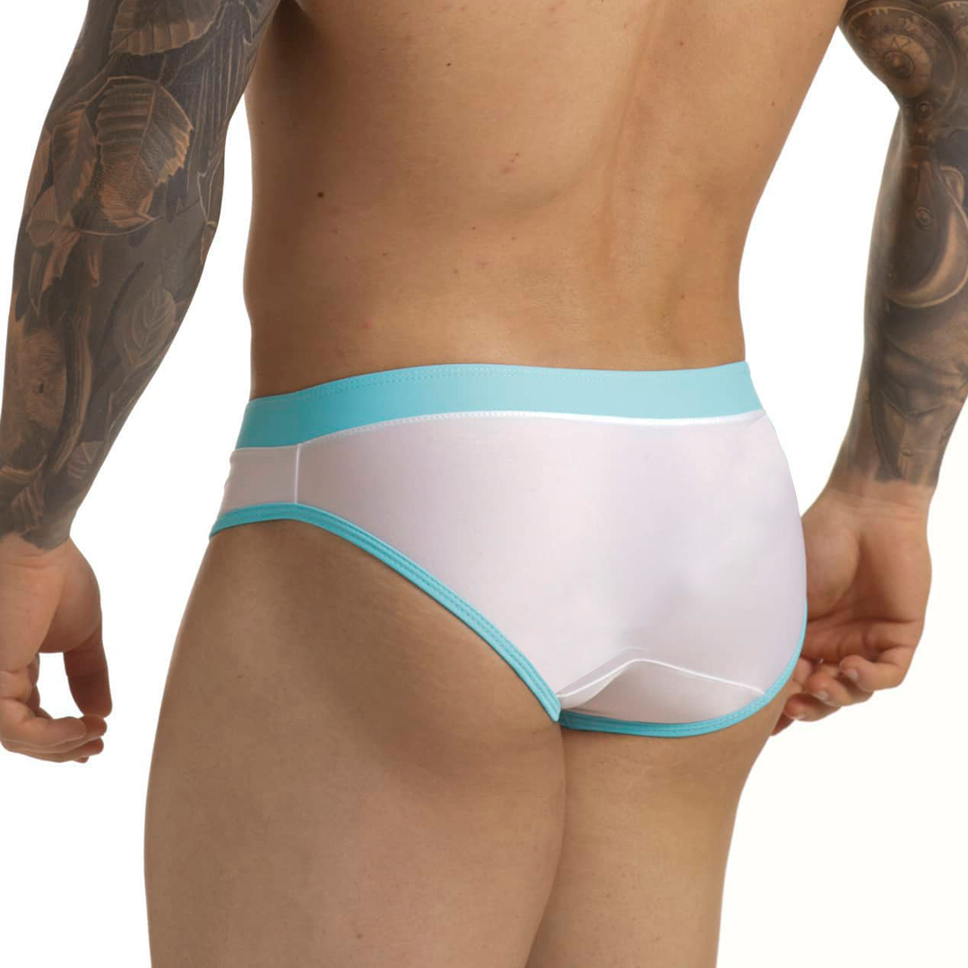 ACTIVE WHITE BLUE SWIM BRIEF - White men's swim thong