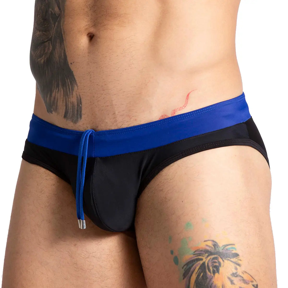 ALFA BLACK BLUE SWIM BRIEF - Black swimsuit for men