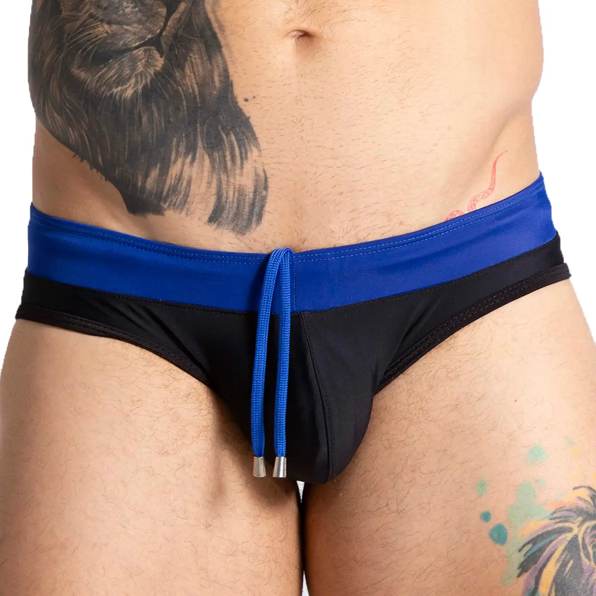 ALFA BLACK BLUE SWIM BRIEF - Black swimsuit for men