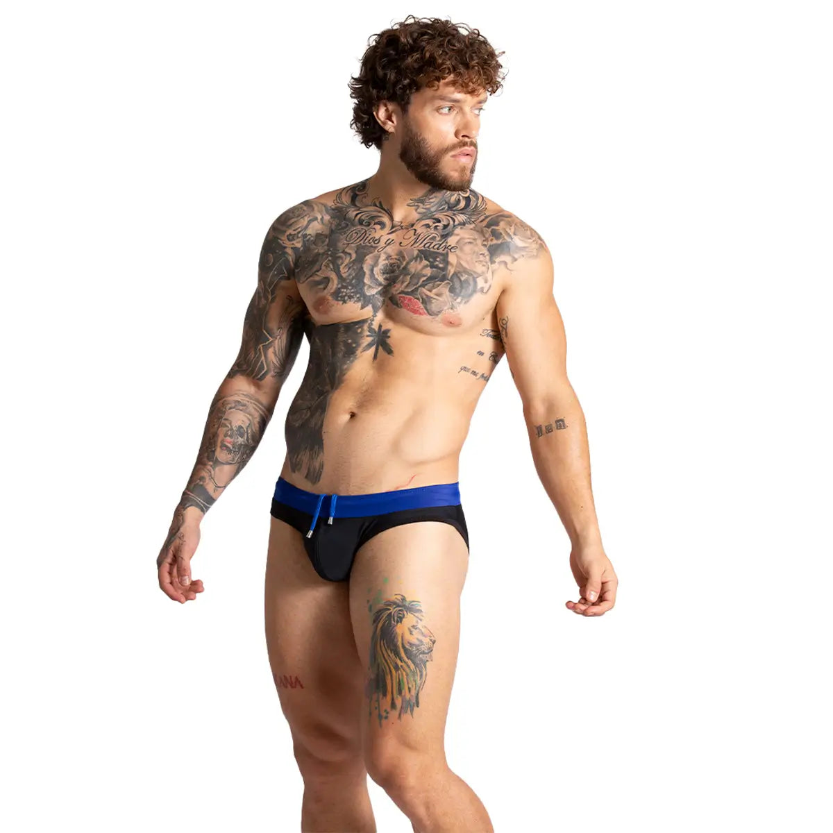 ALFA BLACK BLUE SWIM BRIEF - Black swimsuit for men