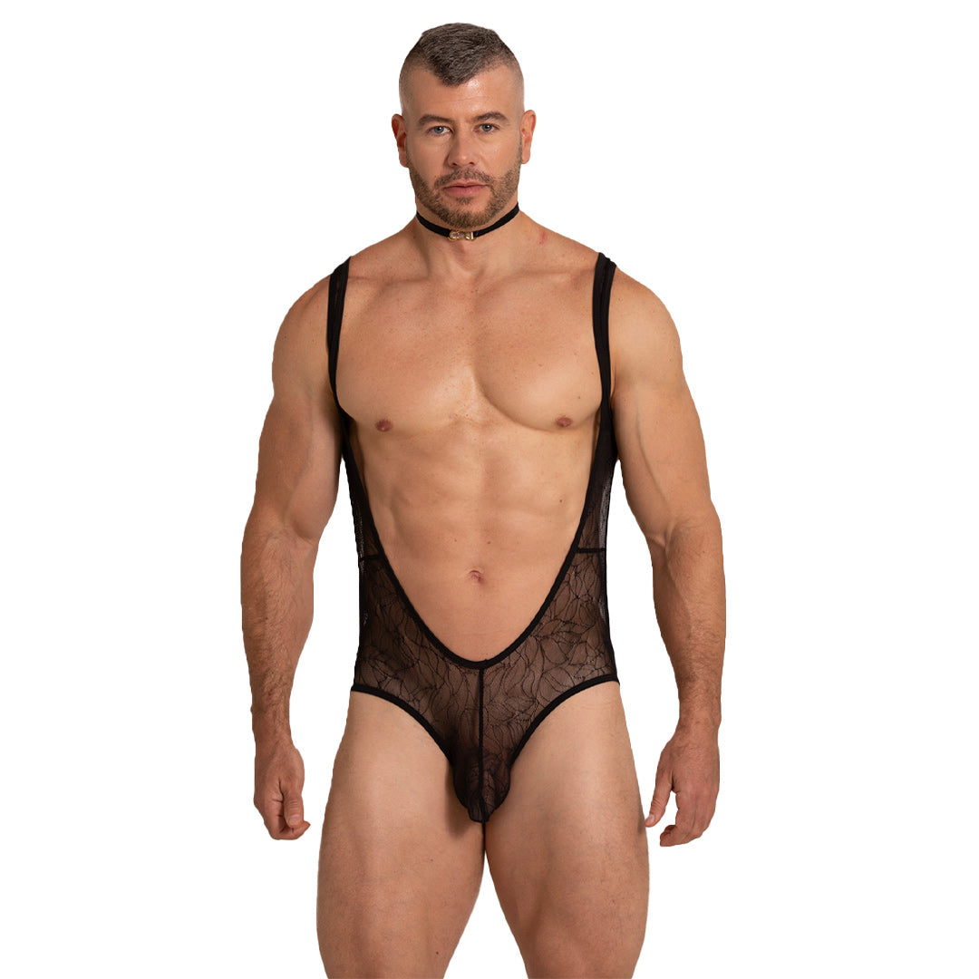 AMAZONIA BODY - Sexy black lace bodysuit for men