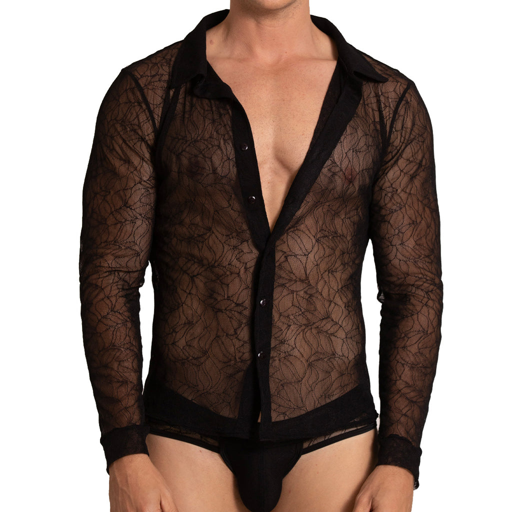 AMAZONIA SHIRT - Men's Black Lace Shirt, Guayabera Shirt, Beach Shirt, Beach Shirt
