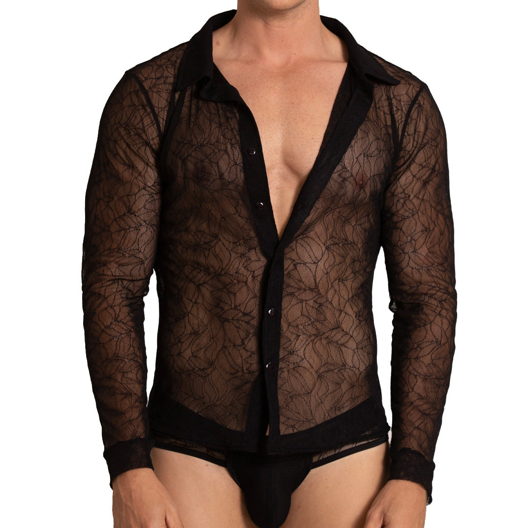 AMAZONIA SHIRT - Men's Black Lace Shirt, Guayabera Shirt, Beach Shirt, Beach Shirt