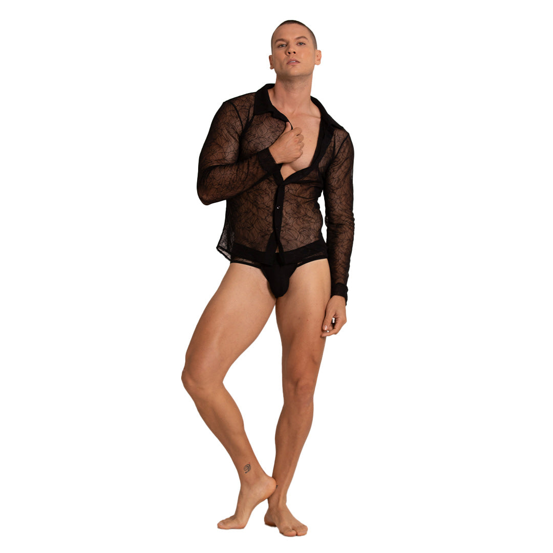 AMAZONIA SHIRT - Men's Black Lace Shirt, Guayabera Shirt, Beach Shirt, Beach Shirt