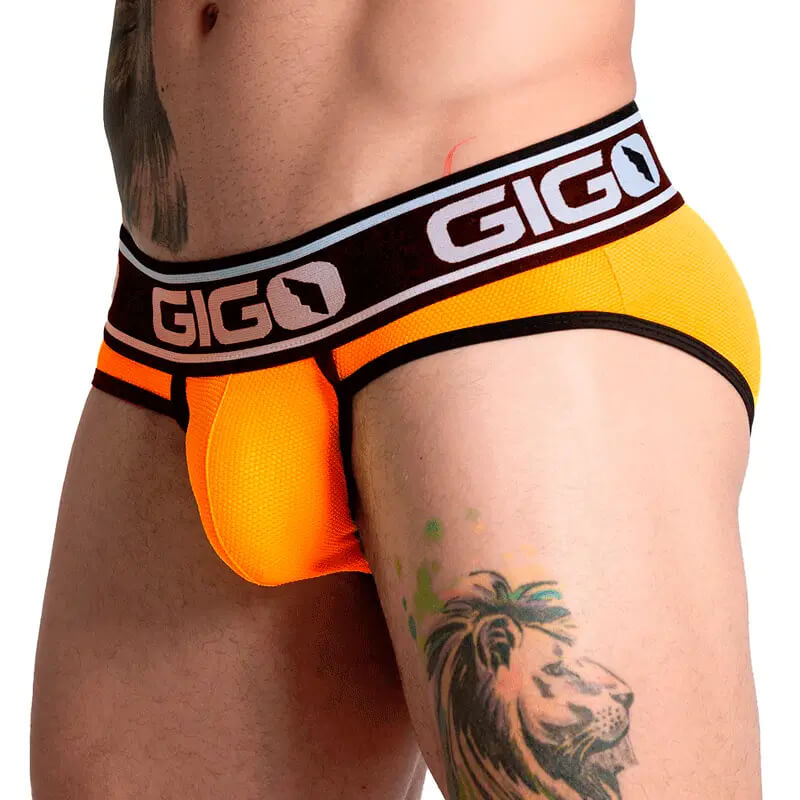 AUDACY ORANGE BRIEF - Men's orange underwear, sexy men's jockstrap with cup for enhancement