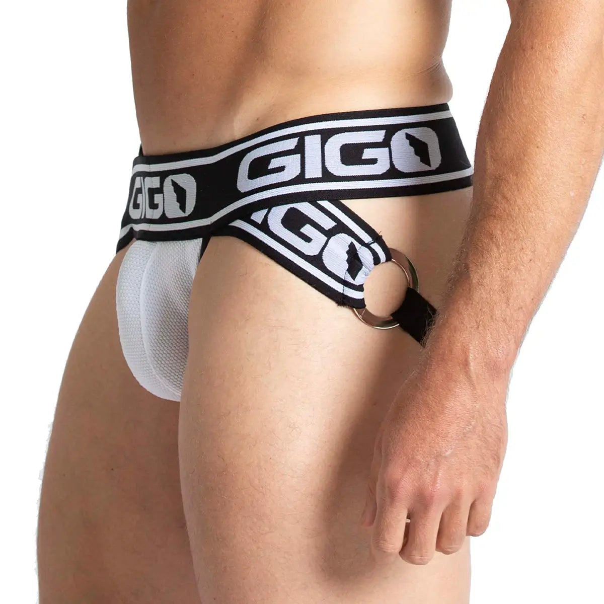 AUDACY WHITE JOCK - Men's white underwear, sexy men's jockstrap with cup that allows enhancement