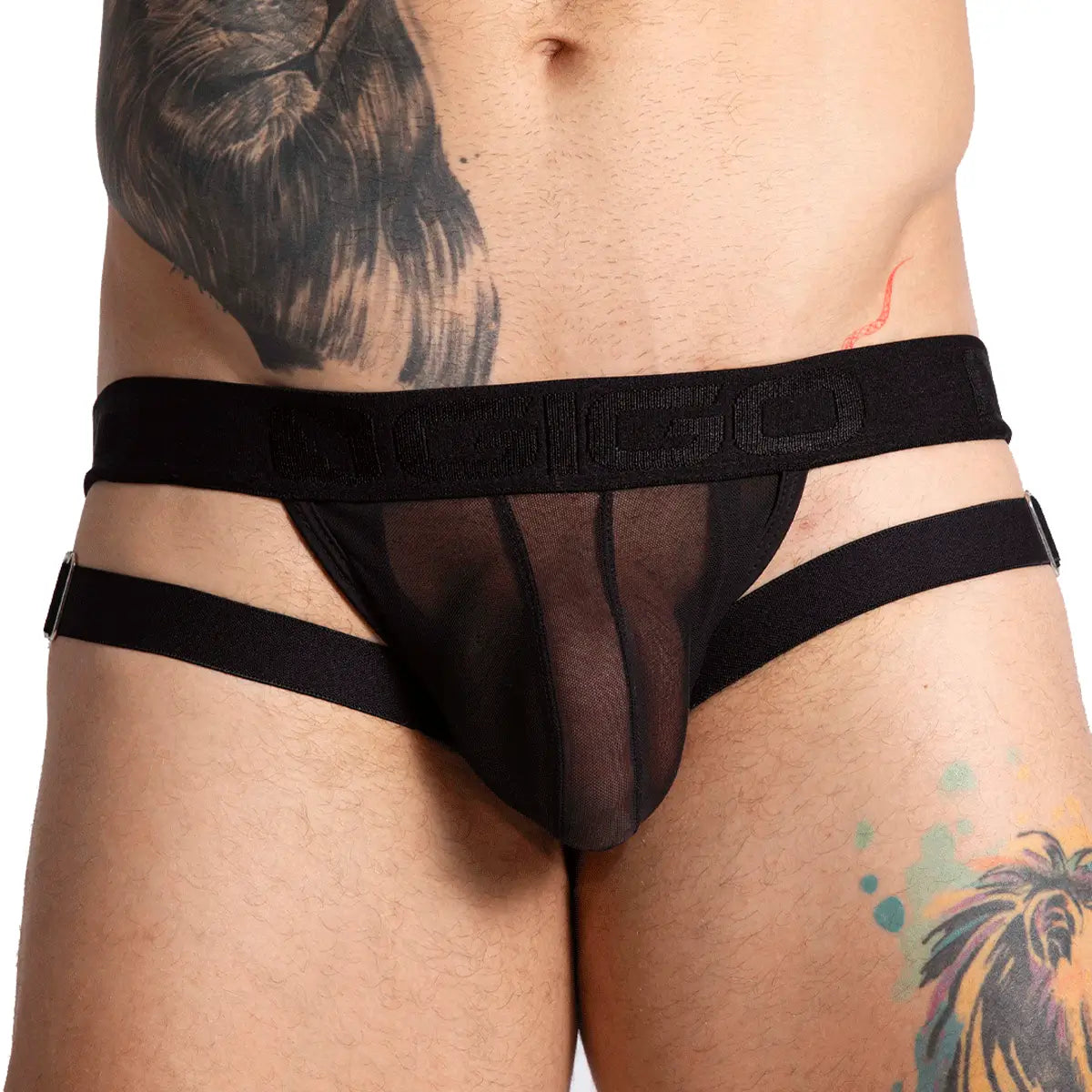 BAHIA BLACK JOCK - Men's underwear in black mesh, sexy men's jockstrap with cup for enhancement