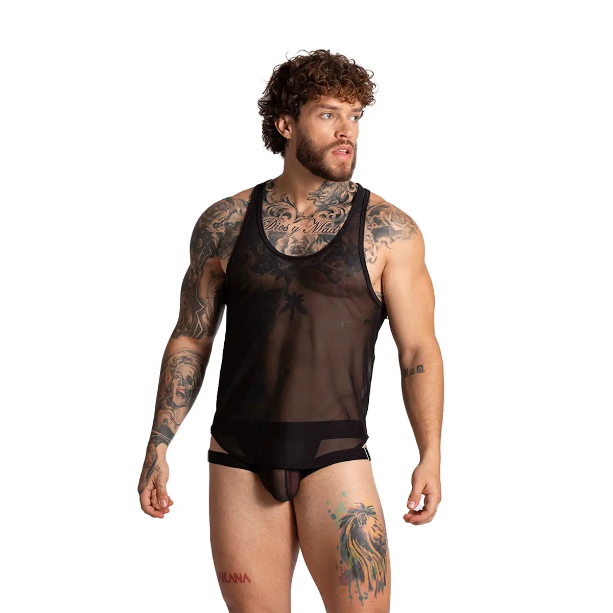 BAHIA BLACK TANK - Sexy black mesh t-shirt for men, sleeveless shirt