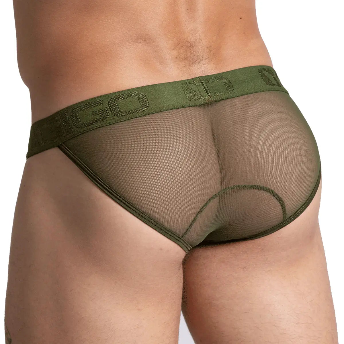 BAHIA GREEN BRIEF - Men's underwear in green mesh with cup that allows for enhancement