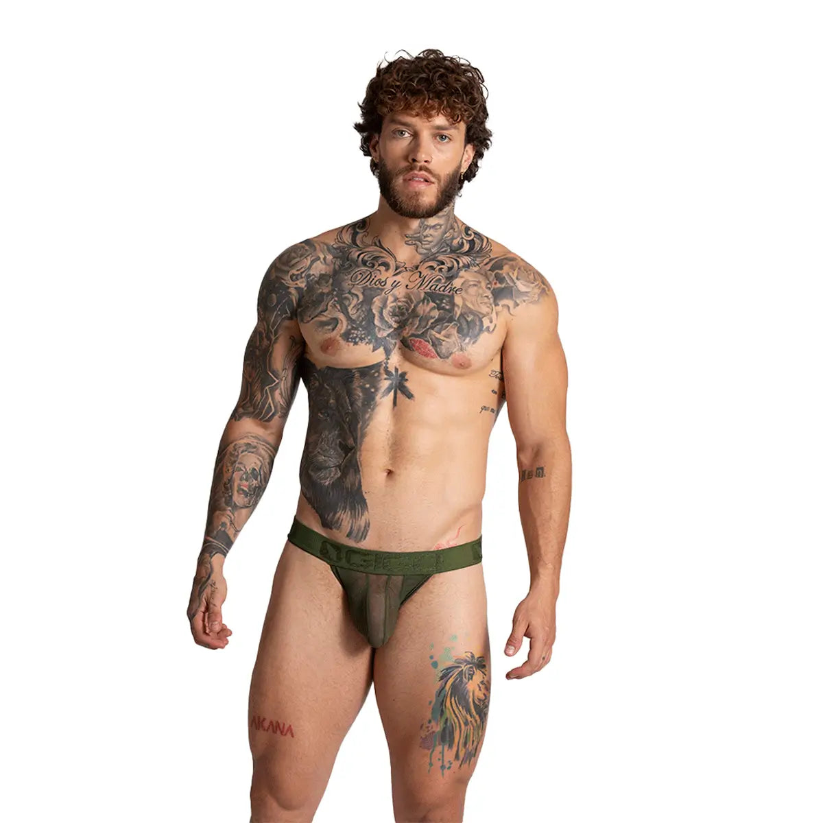 BAHIA GREEN BRIEF - Men's underwear in green mesh with cup that allows for enhancement